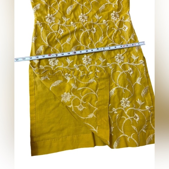 Beautiful Yellow Mustard Colored Embroidered Kurt’s Tunic Dress - Picture 15 of 16